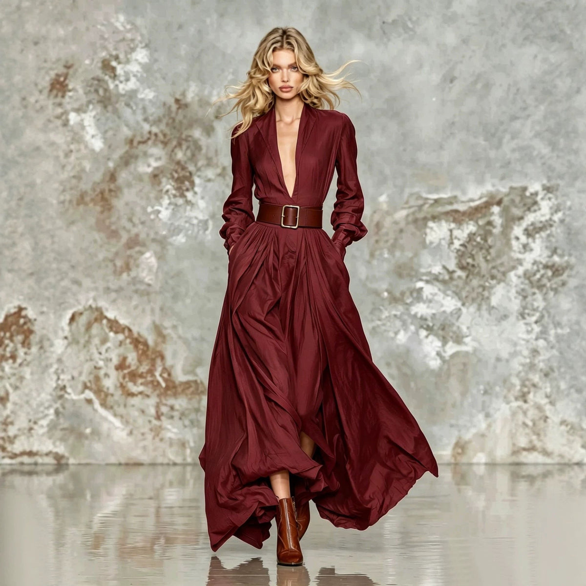 Waist-defined Maxi Dress