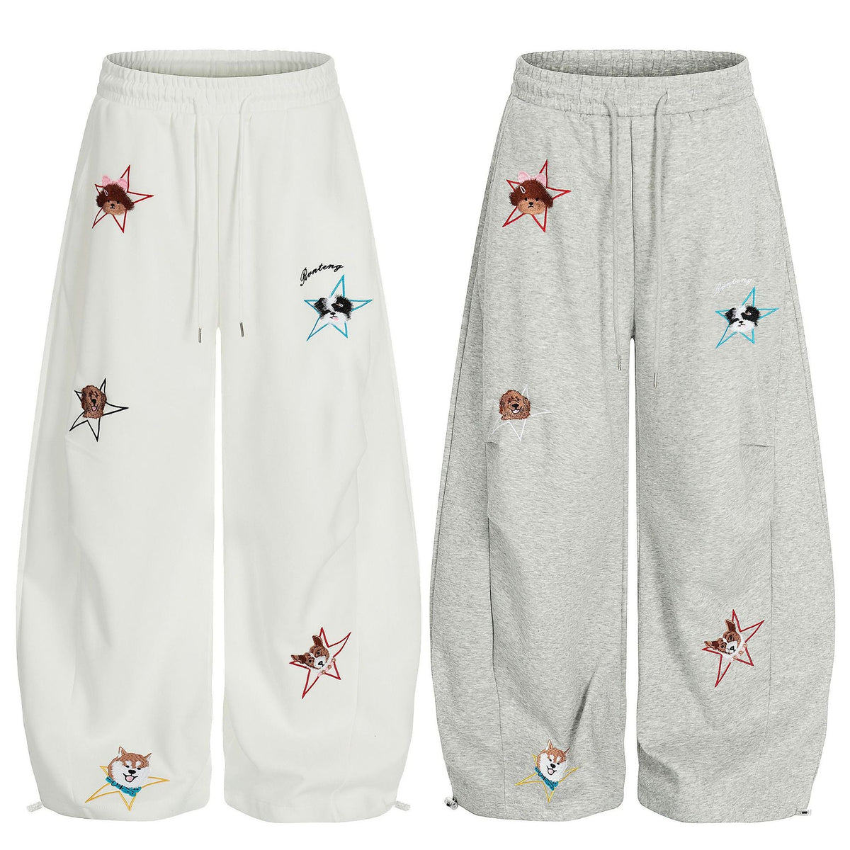 High-Stretch Cartoon Embroidered Wide-Leg Sweatpants