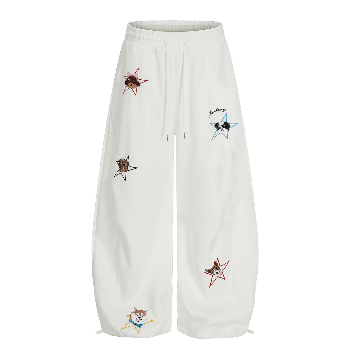 High-Stretch Cartoon Embroidered Wide-Leg Sweatpants