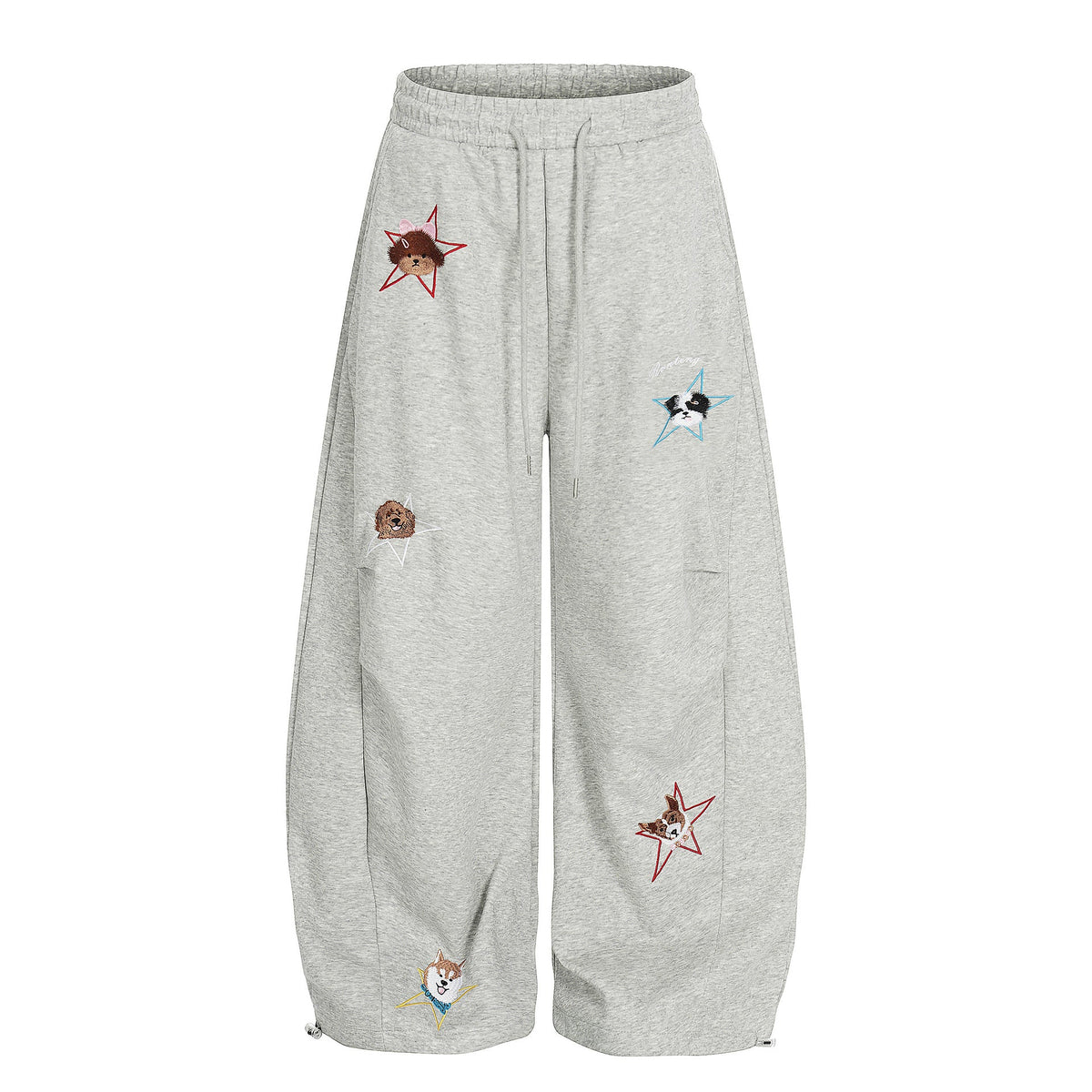 High-Stretch Cartoon Embroidered Wide-Leg Sweatpants