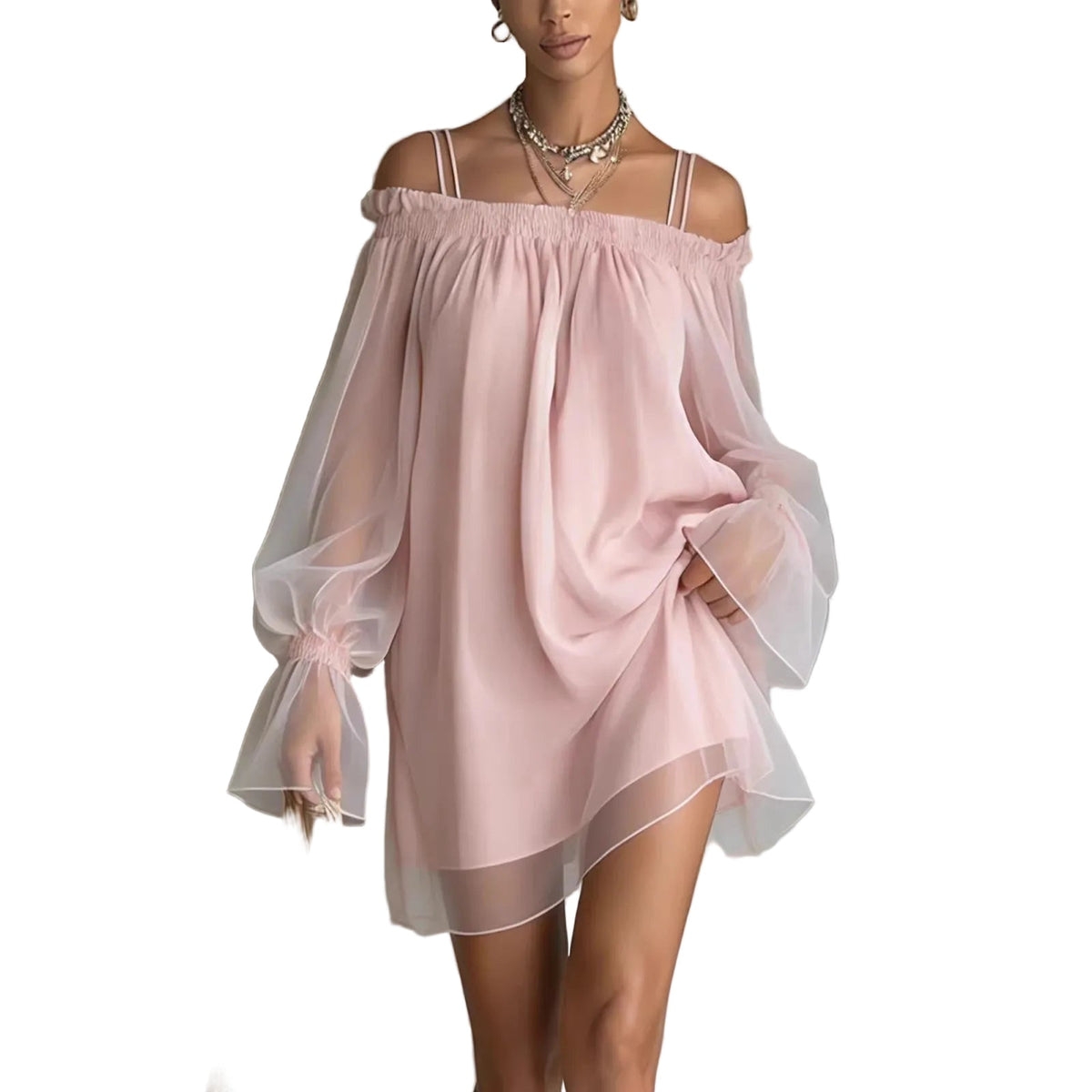 Pink Asymmetric High-Waist Relaxed-Fit Maxi Dress
