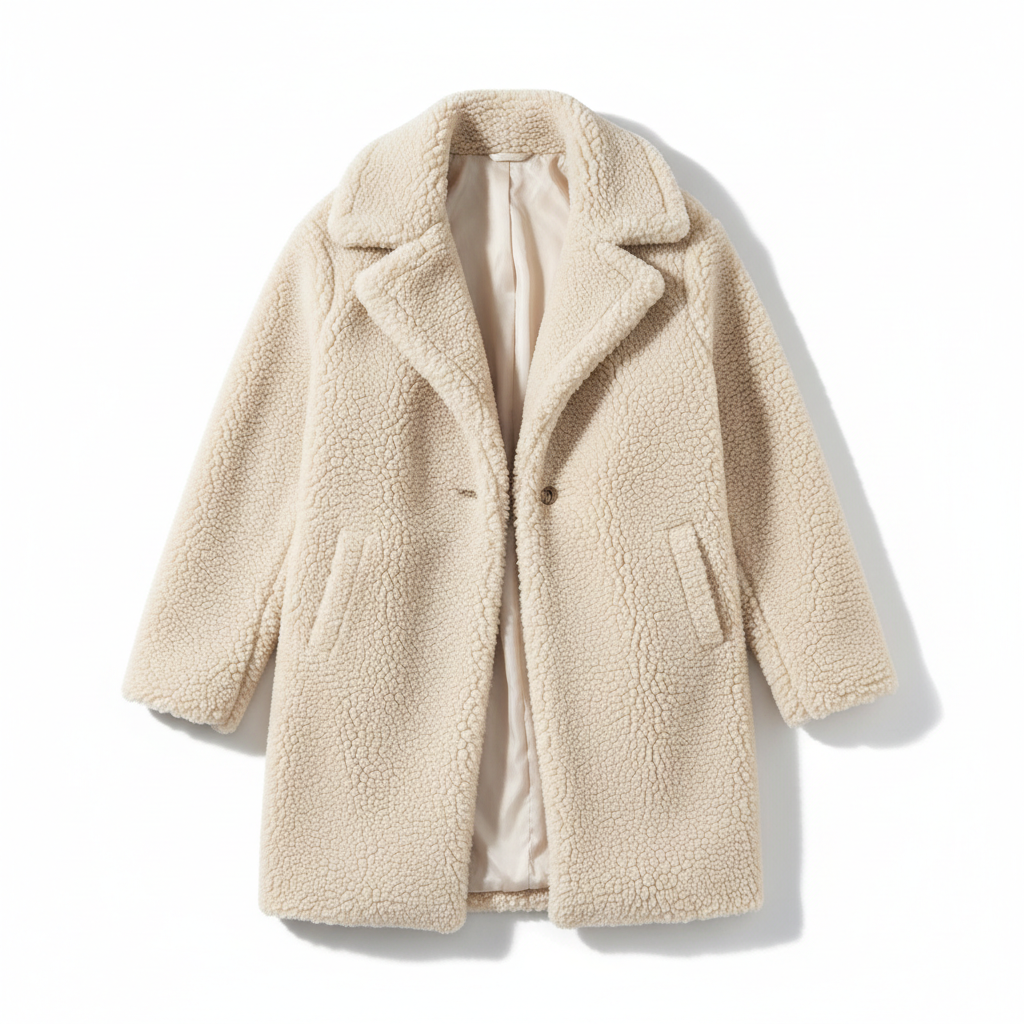 Cream Sherpa Teddy Coat Flat Lay